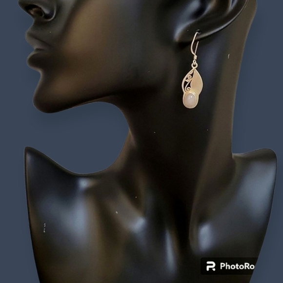 Sterling Silver Rose Quartz Dangle Hook Earrings - Picture 1 of 4